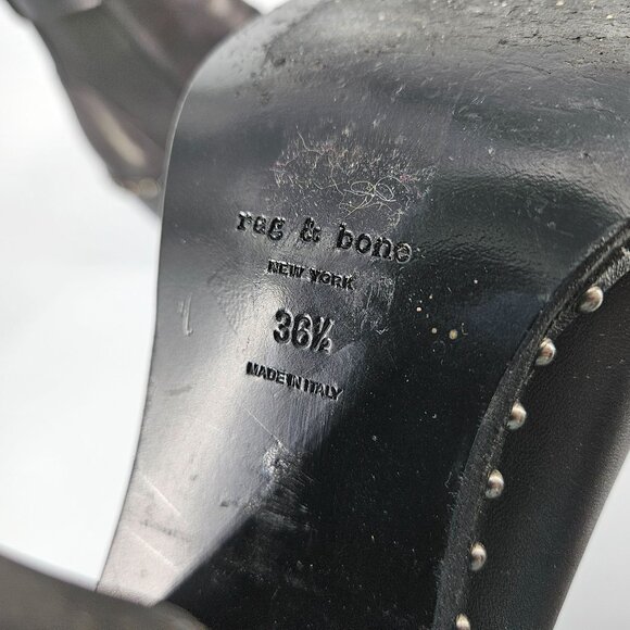 Rag Bone Ankle Booty Boots Women 36.5 US 6.5 Black Leather Stud Stretch Heel - Picture 5 of 12